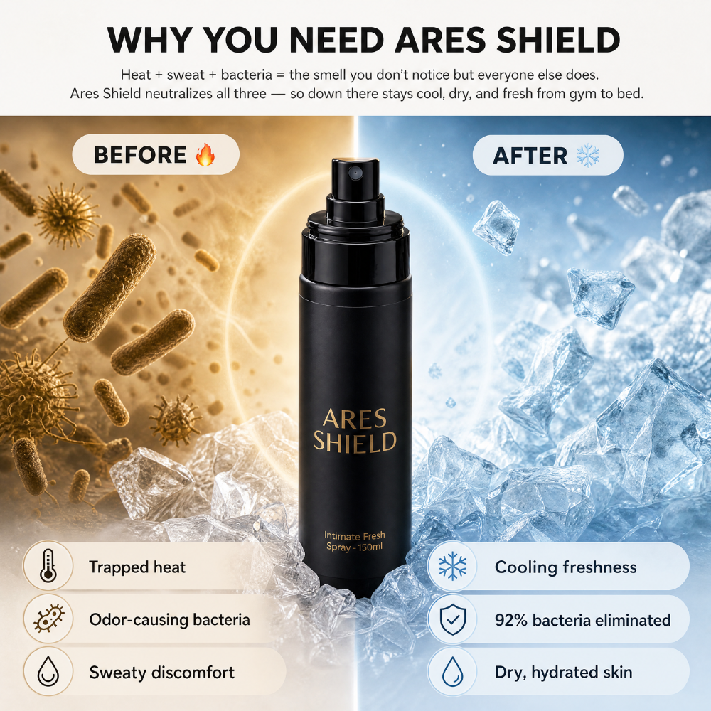 ARES Shield - بخاخ حماية حميمية مضاد للبكتيريا للرجال