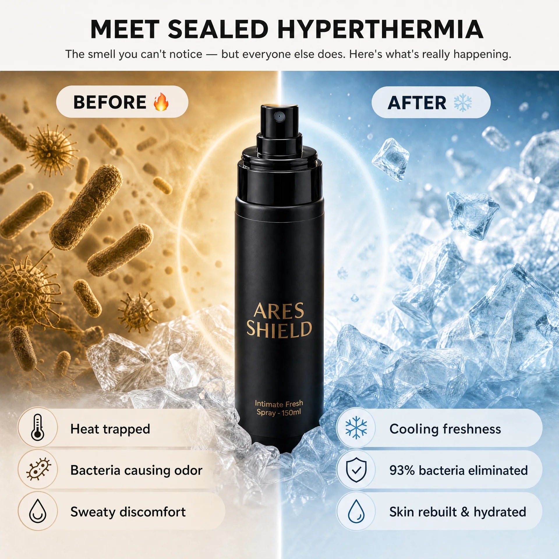 ARES Shield - بخاخ حماية حميمية مضاد للبكتيريا للرجال
